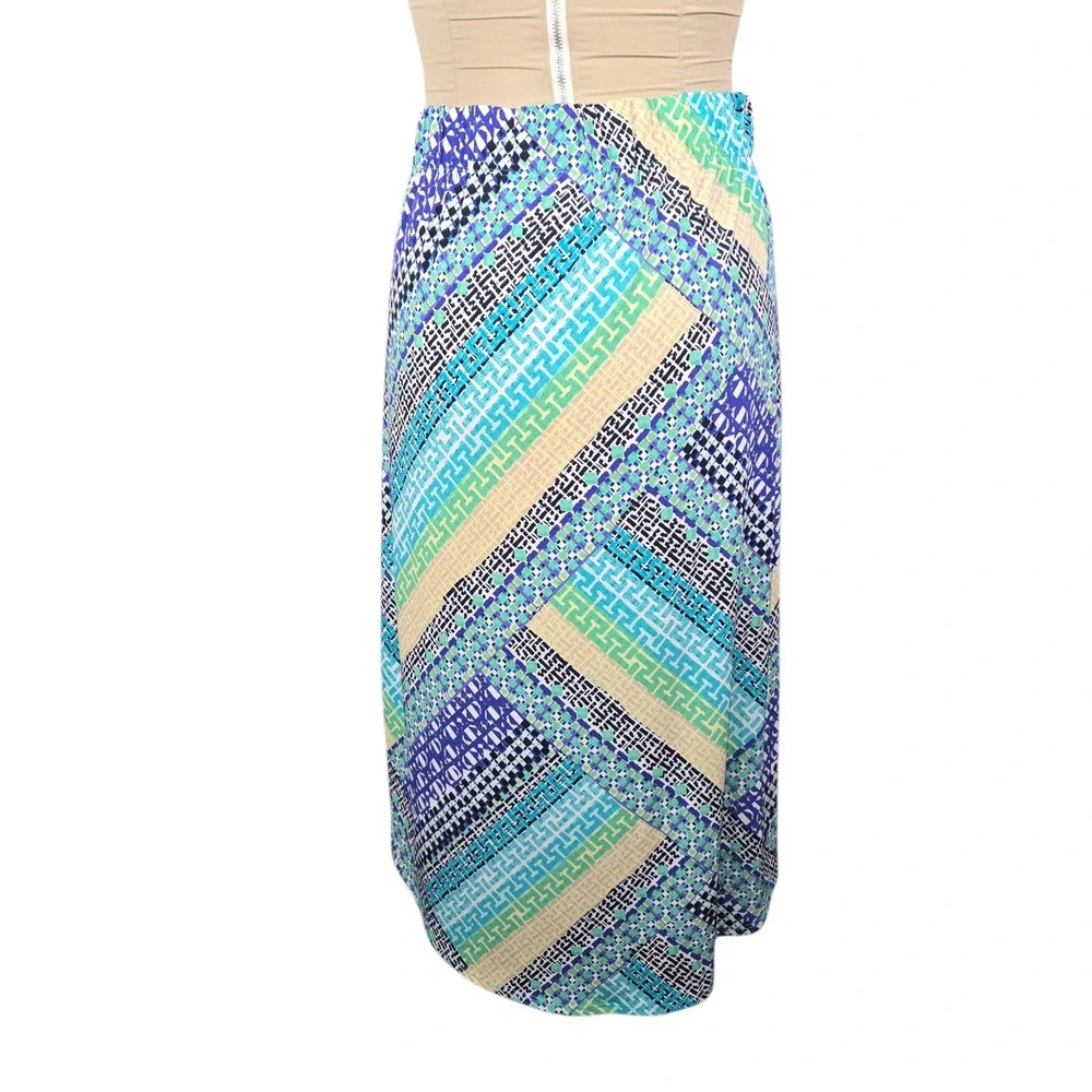 Chicos Geometric‎ Mosaic Maxi Skirt Blue Teal Purple Women Size 2 Large Stretch